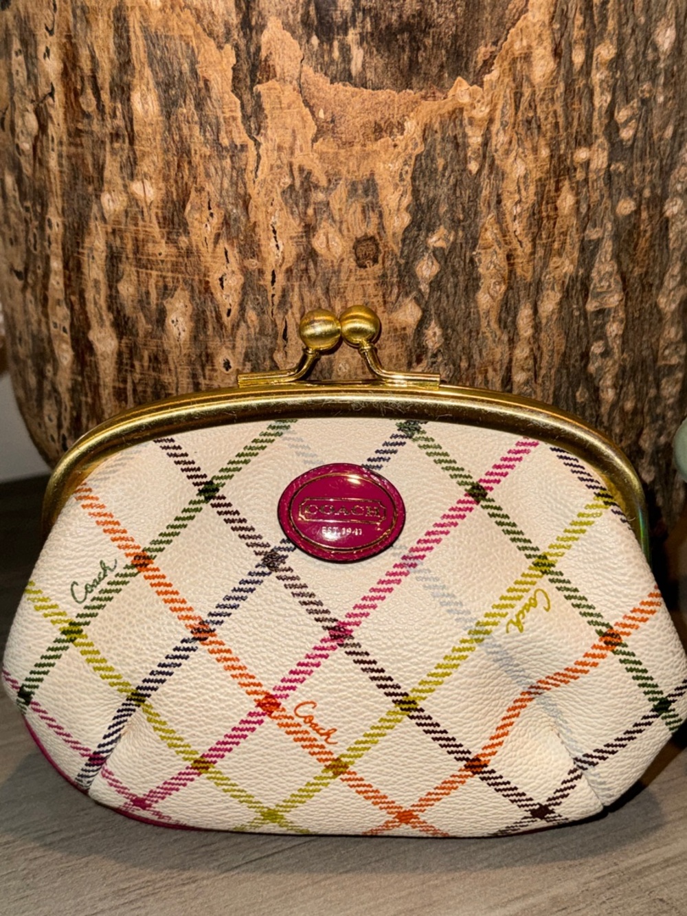 Coach Tattersall Kiss-Lock Coin Purse/pouch